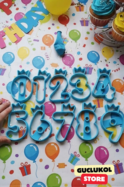 GÜÇLÜKOL Number Cookie Mold Set Crown Design Numbers from 0 to 9 10-Piece Party Set