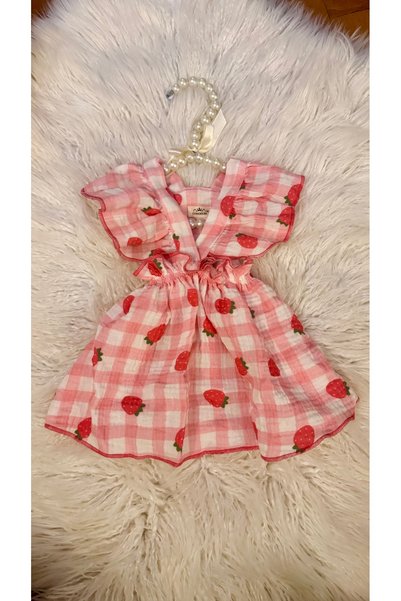 CONDELSA Strawberry Pink Dog Dress (100% Cotton) - Cat Dog Outfit Small Breed