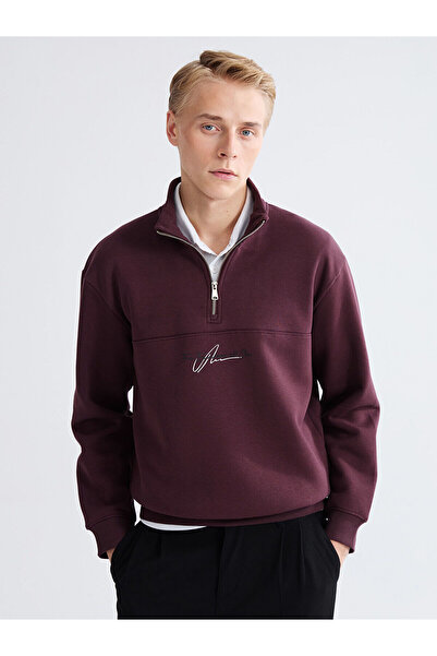 LC Waikiki Özmarka New Season Mock Neck Printed Men's Thick Sweatshirt