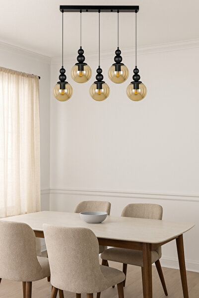 VENON Kardan Adam 5li TAVAN MONTAJLI Sıralı Sarkıt Yemek Masası Üstü Siyah BA...