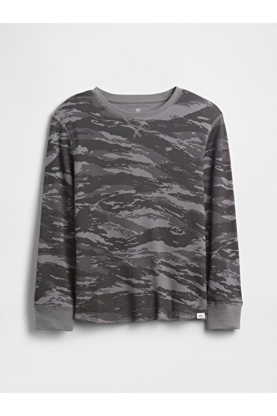 GAP Erkek Çocuk Gri Waffle-Knit T-Shirt
