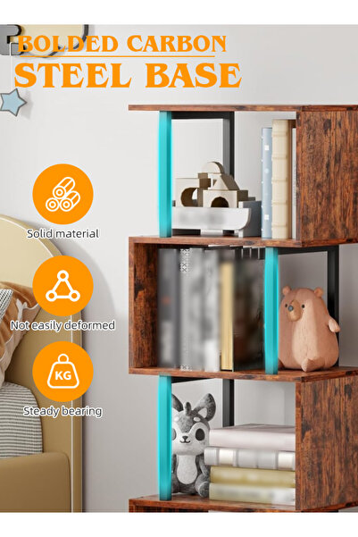 Ammar Space 5 Tier Bookshelves S-Shaped Geometric Display Shelf Bookcases Bookshelf Floor Standing