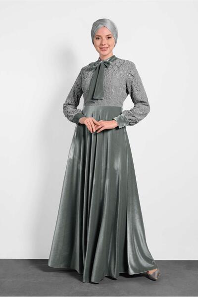 Alvina Sjajna haljina sa vezanim ovratnikom od čipke i baršuna 40239