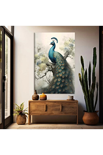 VOGLOO Çicek Dalı Tavus Kuşu Kanvas Tablo