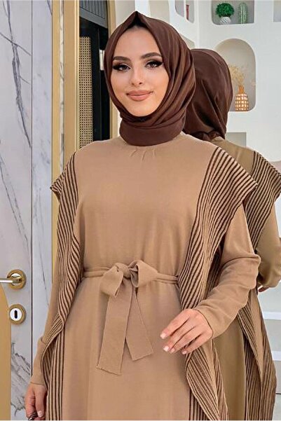 TRENDTESETTÜR KADIN TABA SİMLİ TRİKO ELBİSELİ TAKIM 30222