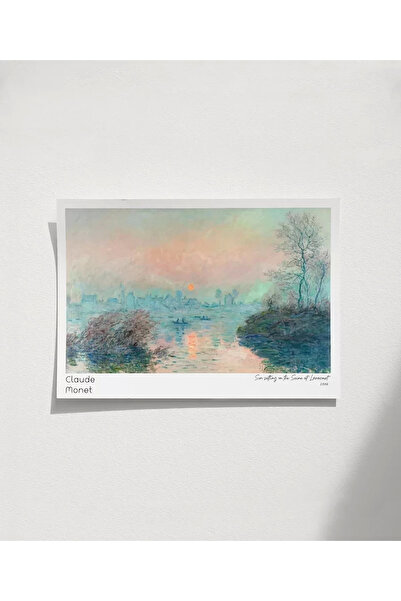 VOGLOO Çerçevesiz Poster Claude Monet Lavacourt'ta Seine Nehri'nde Gün Batımı
