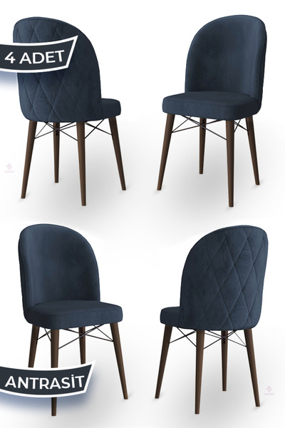 Canisa Bika Serisi 4 Adet Antrasit Yemek Odası Sandalyesi Ceviz Gürgen Ayaklı...