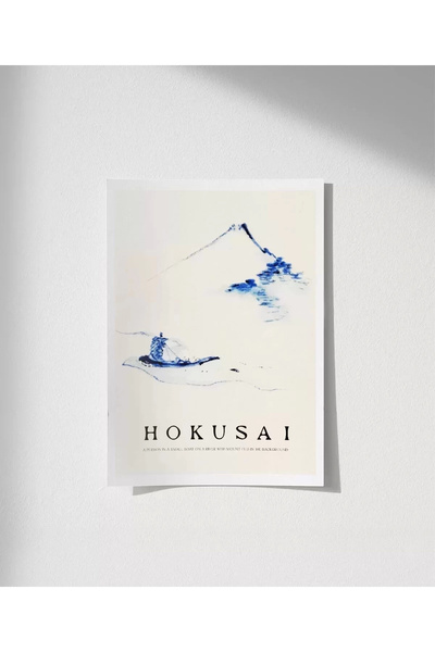 VOGLOO Çerçevesiz Poster Hokusai Fuji Dağı Önünde Teknede Bir Kişi