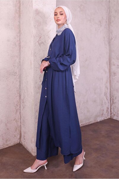 TRENDTESETTÜR Women's Dark Blue Lace Collar Pants Suit t 9994