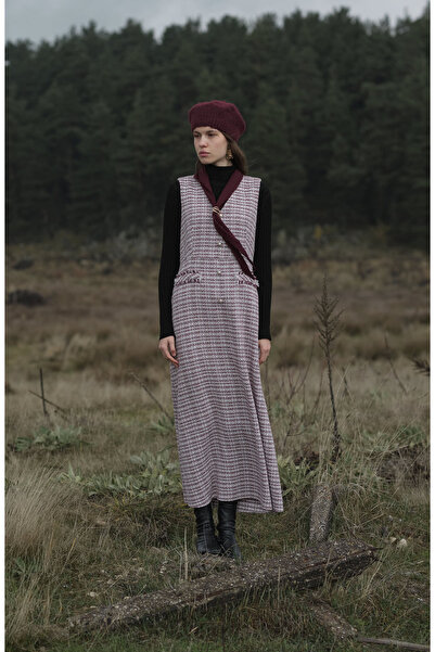 Fatma Atasoy İnci Düğmeli Bordo Tüvit Jile