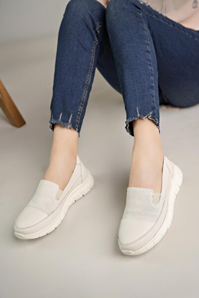 Mammamia D24Ya 3620 Bone Genuine Leather Anatomical Women's Shoes