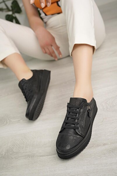 Mammamia D24Ya 3590 Black Genuine Leather Anatomical Women's Shoes