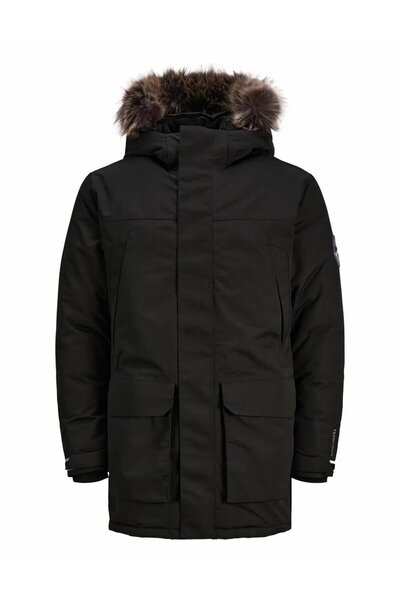 Jack & Jones Jack&Jones Kapüşonlu Cepli Siyah Erkek Kaban 12241546