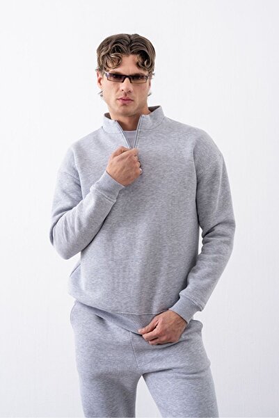 gothamvibes Men's Gray Zippered Oversize Sweatshirt