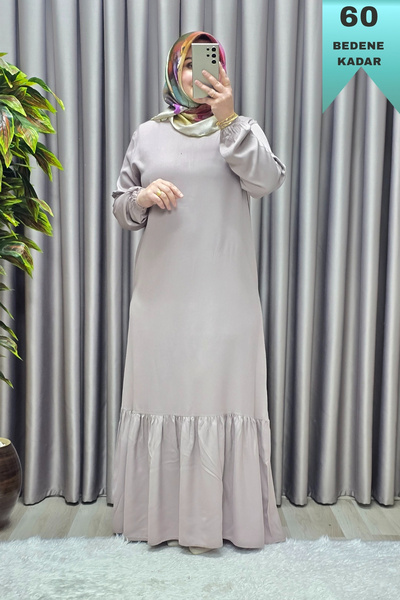 Elmas Tesettür Γυναικεία Ρούχα Χιτζάμπ Μεγάλου Μεγέθους Φόρεμα με ίσιο βολάν