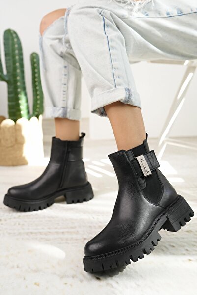 Castle Black 23781-1 Чорні жіночі черевики з натуральної шкіри на блискавці