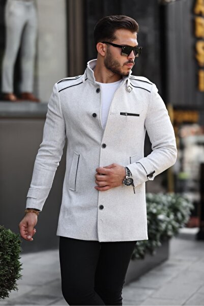 BERMUDA Men's White Patterned Slim Fit Cashmere Coat