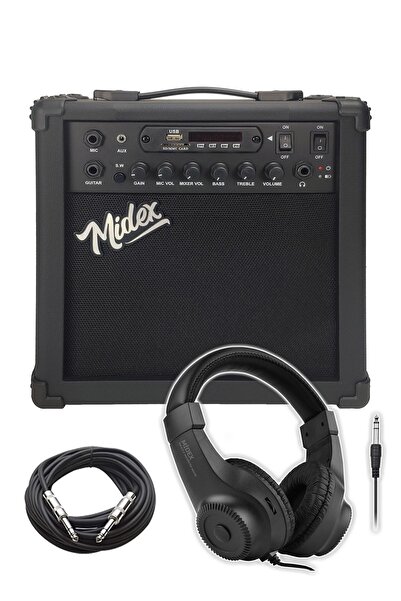 Midex Mga-25bk-hd Şarjlı Elektro Gitar Amfisi 25 Watt Usb Bluetooth Distortion Kulaklık Ve Kablo