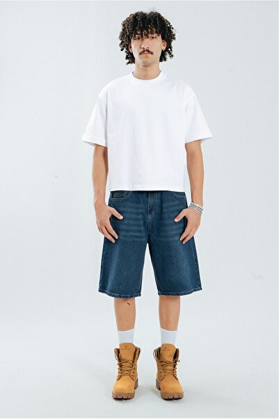 UKHWD SUPPLY Koyu Mavi Baggy Jean Erkek Şort Jorts