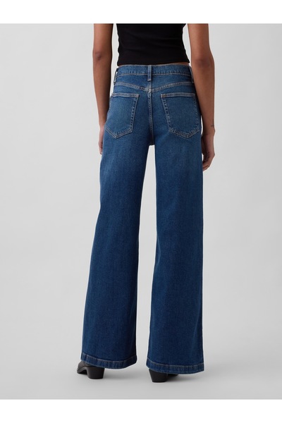 GAP Kadın Koyu Mavi High Rise Stride Wide-Leg Jean Pantolon