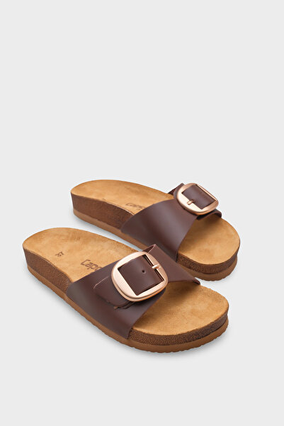 Capone Outfitters Lee Large Buckle Anatomical Cork Sole Leather Slippers