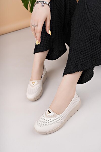 Mammamia D25Ya 7450 Cream Genuine Leather Women's Shoes