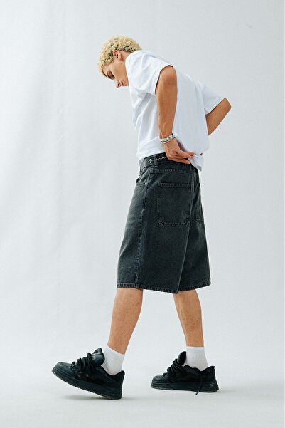 UKHWD SUPPLY Koyu Gri Baggy Jean Erkek Şort Jorts