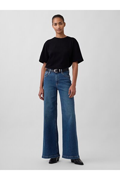 GAP Kadın Koyu Mavi High Rise Stride Wide-Leg Jean Pantolon