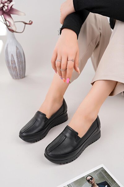 Castle Black 22513 Black Genuine Leather Wedge Heeled Women's Shoes