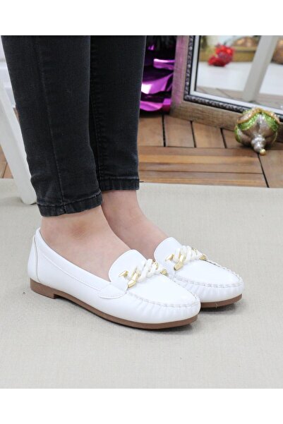 Nesil Shoes Neyna 23027 Білі анатомічні балетки з білою ланцюжком