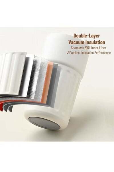 Cuken Insulated Coffee Cup, 450ml Stainless Steel Travel Mug with LED Display (Beige)