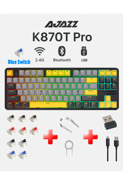 Ajazz K870T Pro 3 Modlu  Uyumlu Hot-Swap RGB, Mekanik Klavye - Siyah