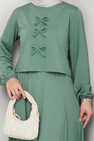 InStyle Πράσινο κοστούμι μέντας με λεπτομέρεια φιόγκου