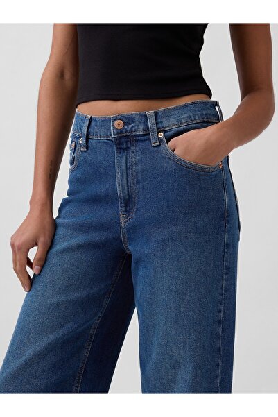 GAP Kadın Koyu Mavi High Rise Stride Wide-Leg Jean Pantolon