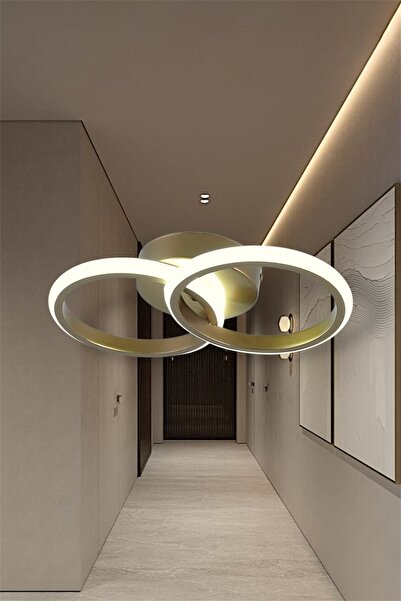 EYSHOP Modern Eskitme Gold İkili Yuvarlak Tek Renk Günışığı LED Avize