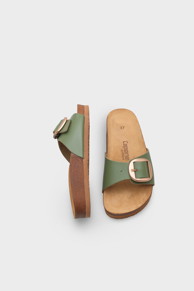 Capone Outfitters Lee Large Buckle Anatomical Cork Sole Leather Slippers