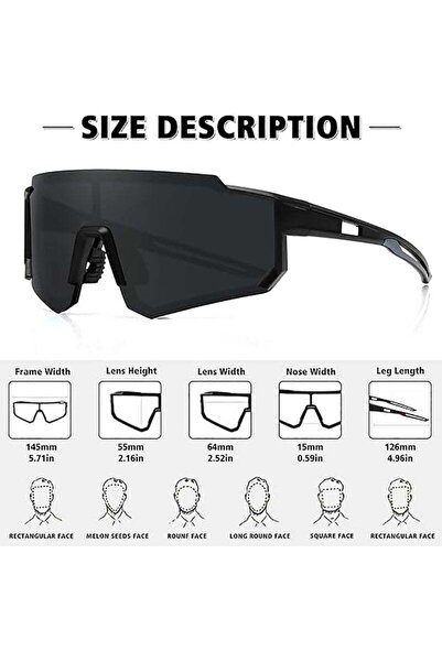 Cuken Sports Sunglasses, UV400 Polarized Half Frame Goggles for Cycling (Black)