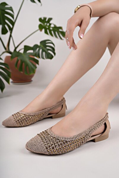 Nesil Shoes حذاء باليه نسائي من Ceylan 230 مصنوع من القش باللون البيج