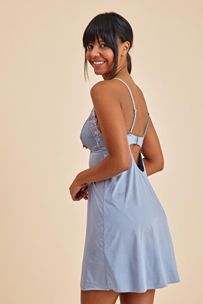 Amarelle Paris Gray Blue Stylish Lace Detailed Nightgown