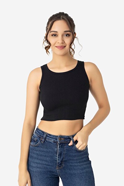 Arma Yıldız Women's Cotton Camisole Halter Neckline Thick Strap Crop White Black Gray 3 Pack