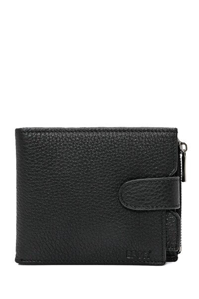Efor Fermuar Bölmeli Önden Çıtçıtlı Kartlık Bölümlü %100 Deri Siyah Cüzdan 036