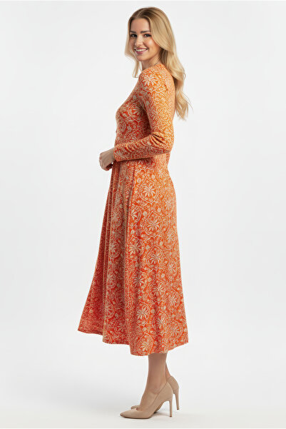 Kyron Women's V-Neck Patterned Viscose Dress- Long Sleeve/Stylish and Comfortable Use/New Trend/Different Color Options