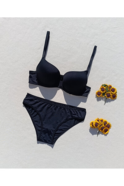 siyalife Set de lenjerie intimă cu sutien și chiloți micro negru căptușit cu ...