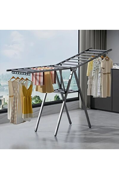 POWER رف ملابس قابل للطي داخلي من الفولاذ المقاوم للصدأ، رف ملابس شرفة واسع و...