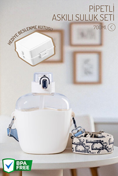 Nandy Home Cutie de prânz cadou, sticlă cu curea și paie