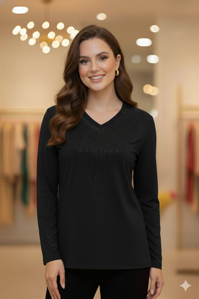 Pelikan kadın Büyük Beden V Yaka Bluz 6801