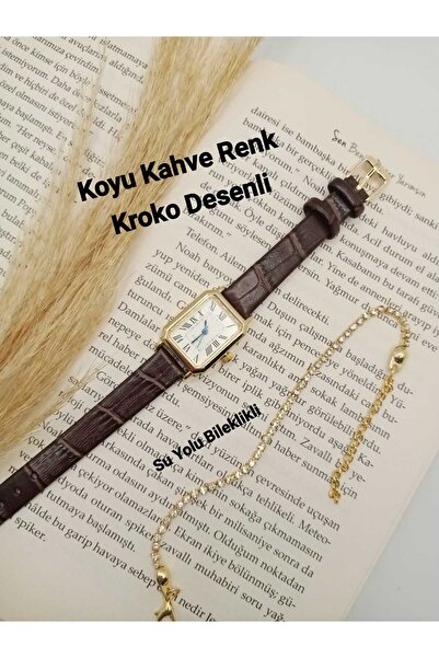 Brality ساعة يد نسائية طراز عتيق، هيكل ذهبي، حزام بني داكن، أرقام رومانية، مع...