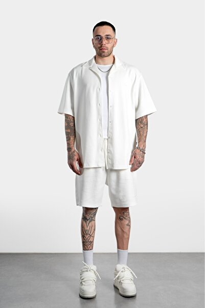 Twobucks White Pique Men's Shirt and Shorts Set