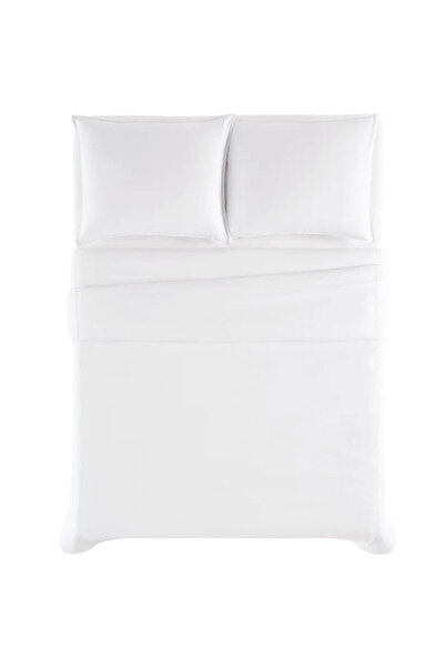 LADYNİL 100% Cotton Double Duvet Cover Set with Elastic Sheets | Solid Color | Modern | Hotel Comfort