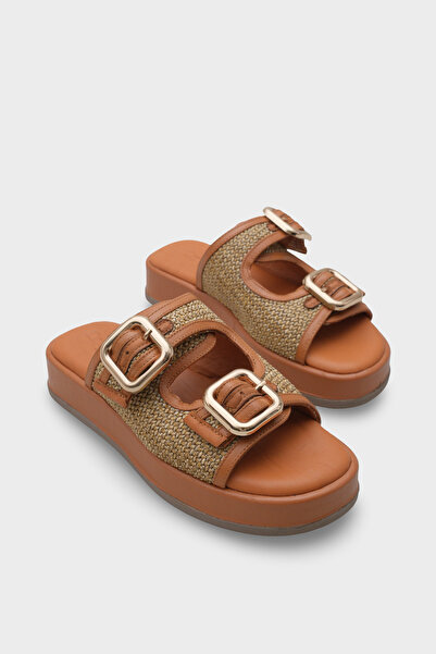 Capone Outfitters Dana Genuine Leather Wedge Heel Mesh Comfort Women's Slippers